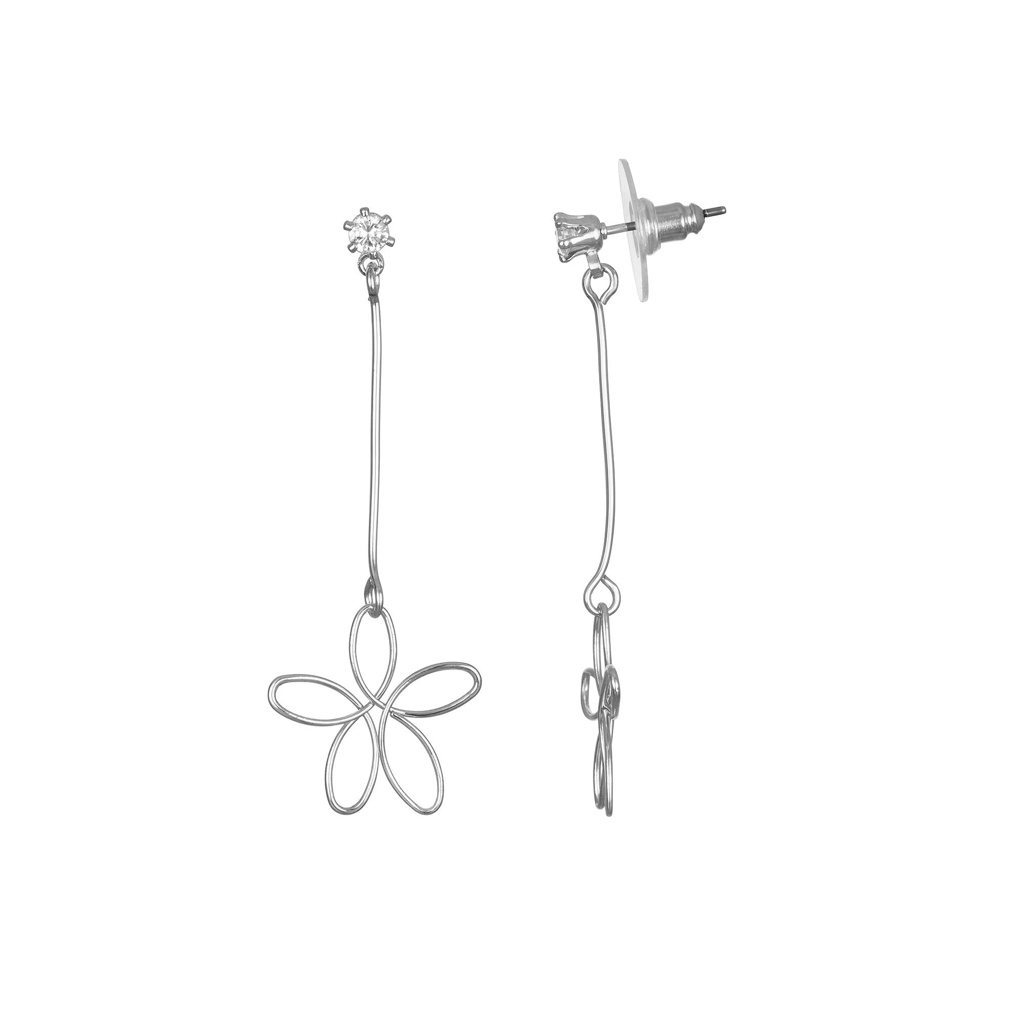 LC Lauren Conrad Silver Tone Open Flower Nickel Free Drop Earrings, Women's Product Image