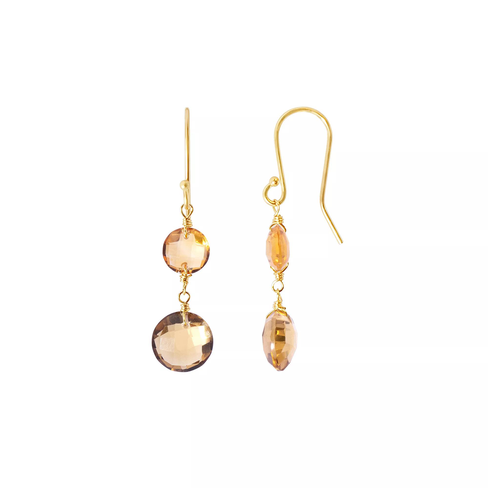 Jewelmak 14k Gold Citrine & Whiskey Quartz Coin Drop Earrings, Women's Product Image