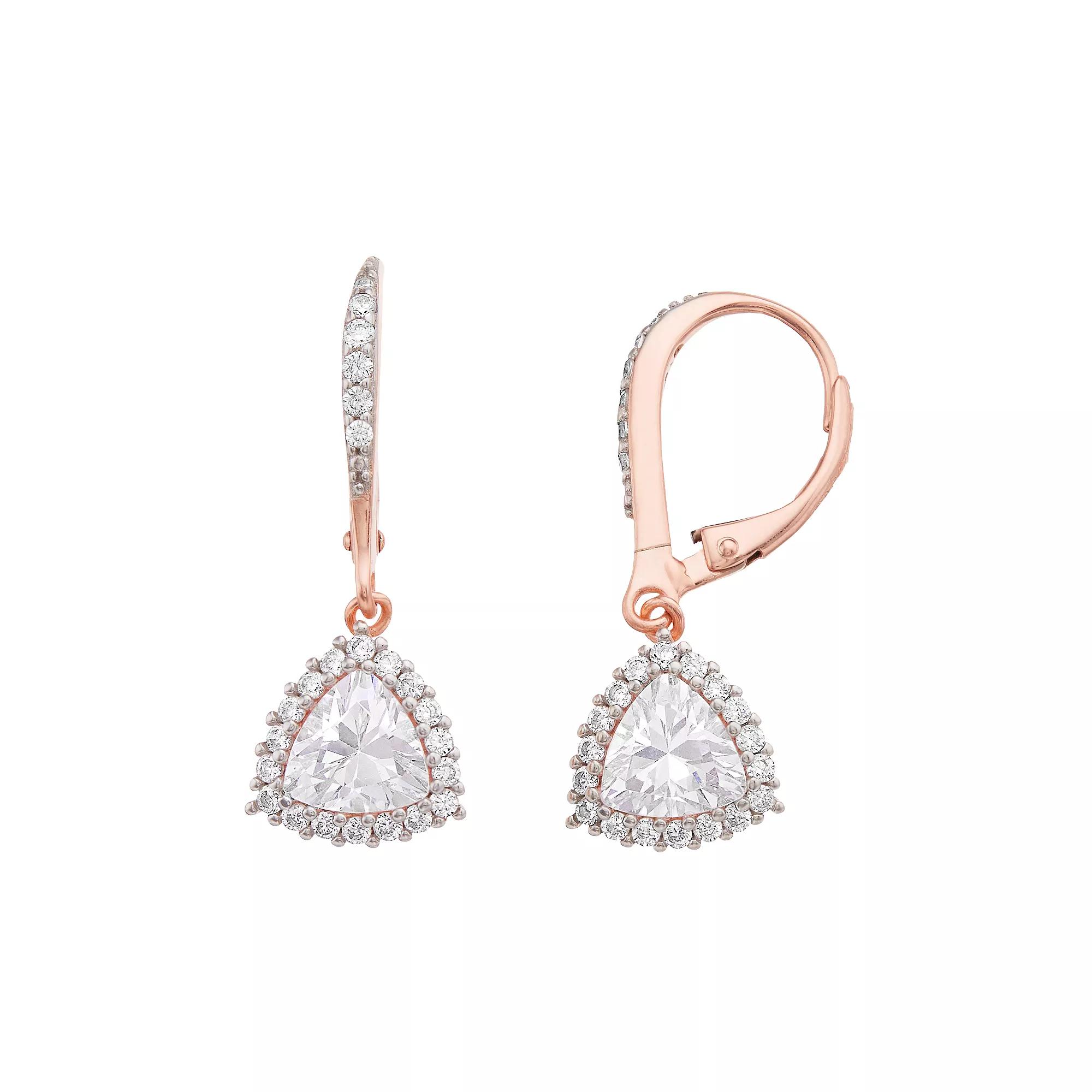 Sterling Silver Cubic Zirconia Drop Earrings, Women's, Pink Tone Product Image