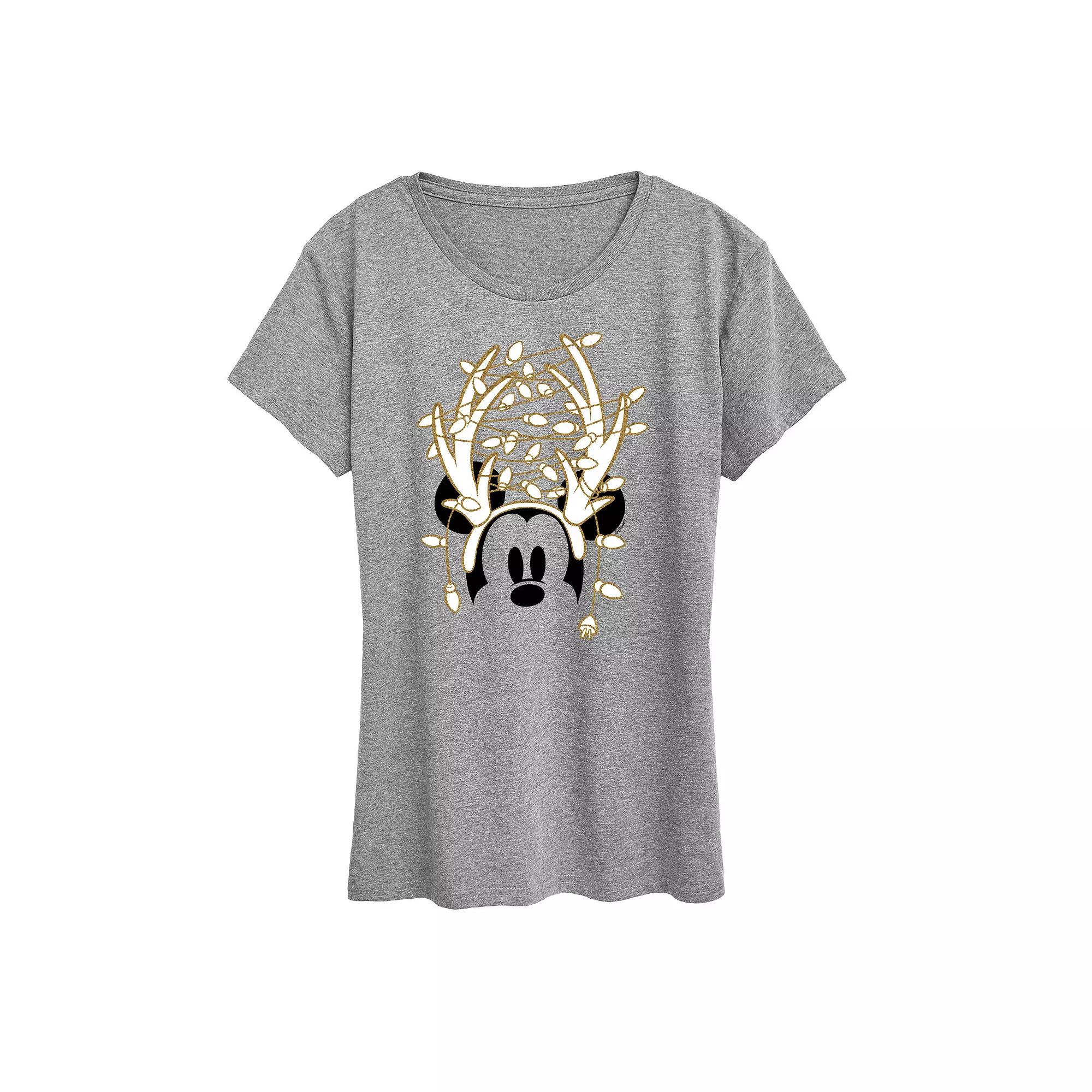 Disney's Mickey Mouse Women's Glitter Antlers Graphic Tee, Girl's,  Product Image
