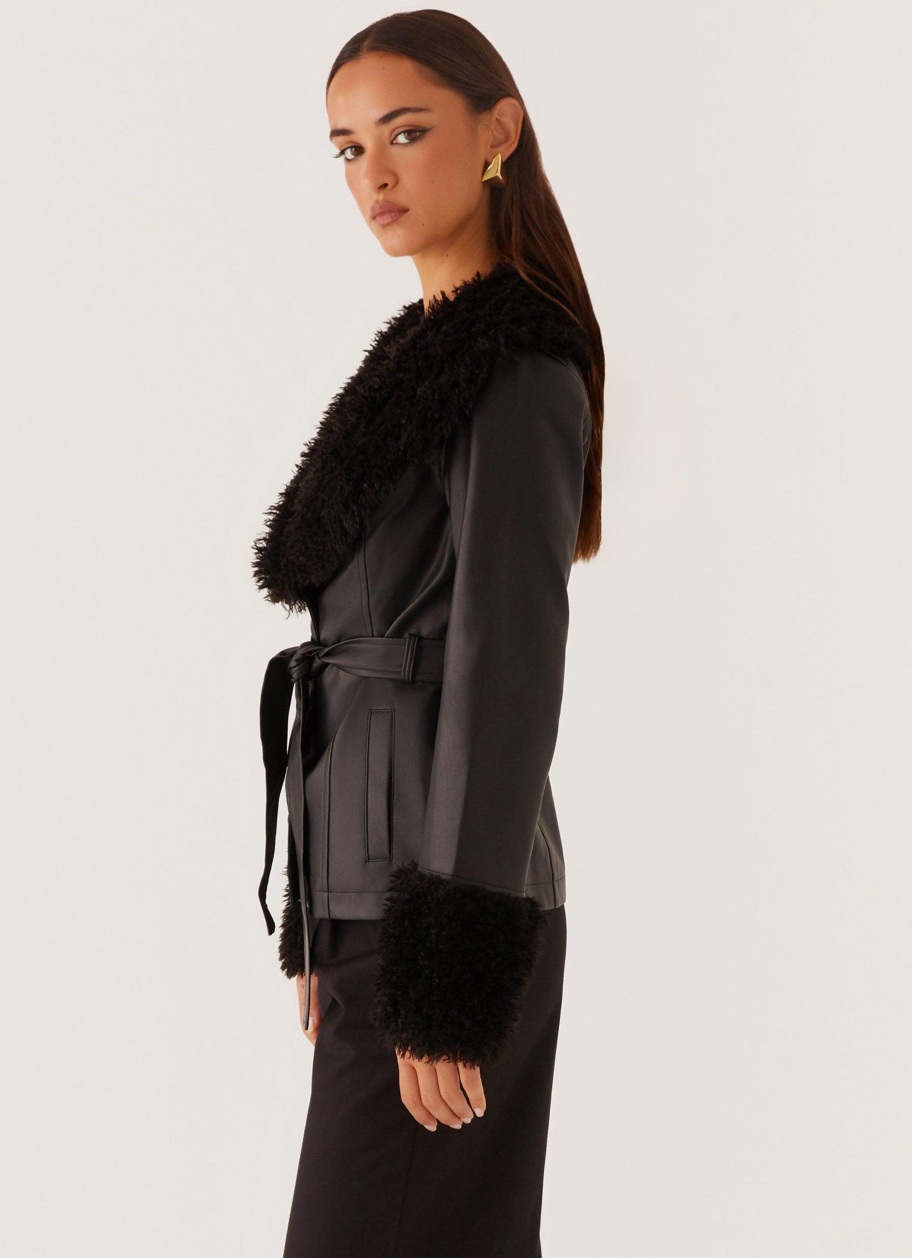 Street Lights Fur Trim Jacket - Black Product Image