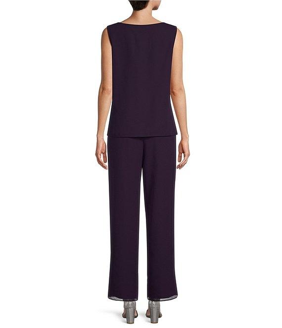Le Bos Round Neck 3/4 Sleeve Georgette Tonal Trim Evening 3-Piece Pant Set Product Image