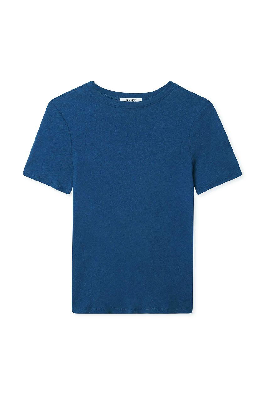 Round Neck Linen Blend Tee Product Image
