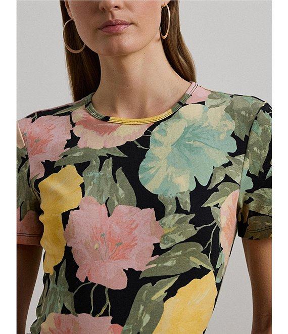 Lauren Ralph Lauren Floral Stretch Cotton Crew Neck Short Sleeve T-Shirt Product Image