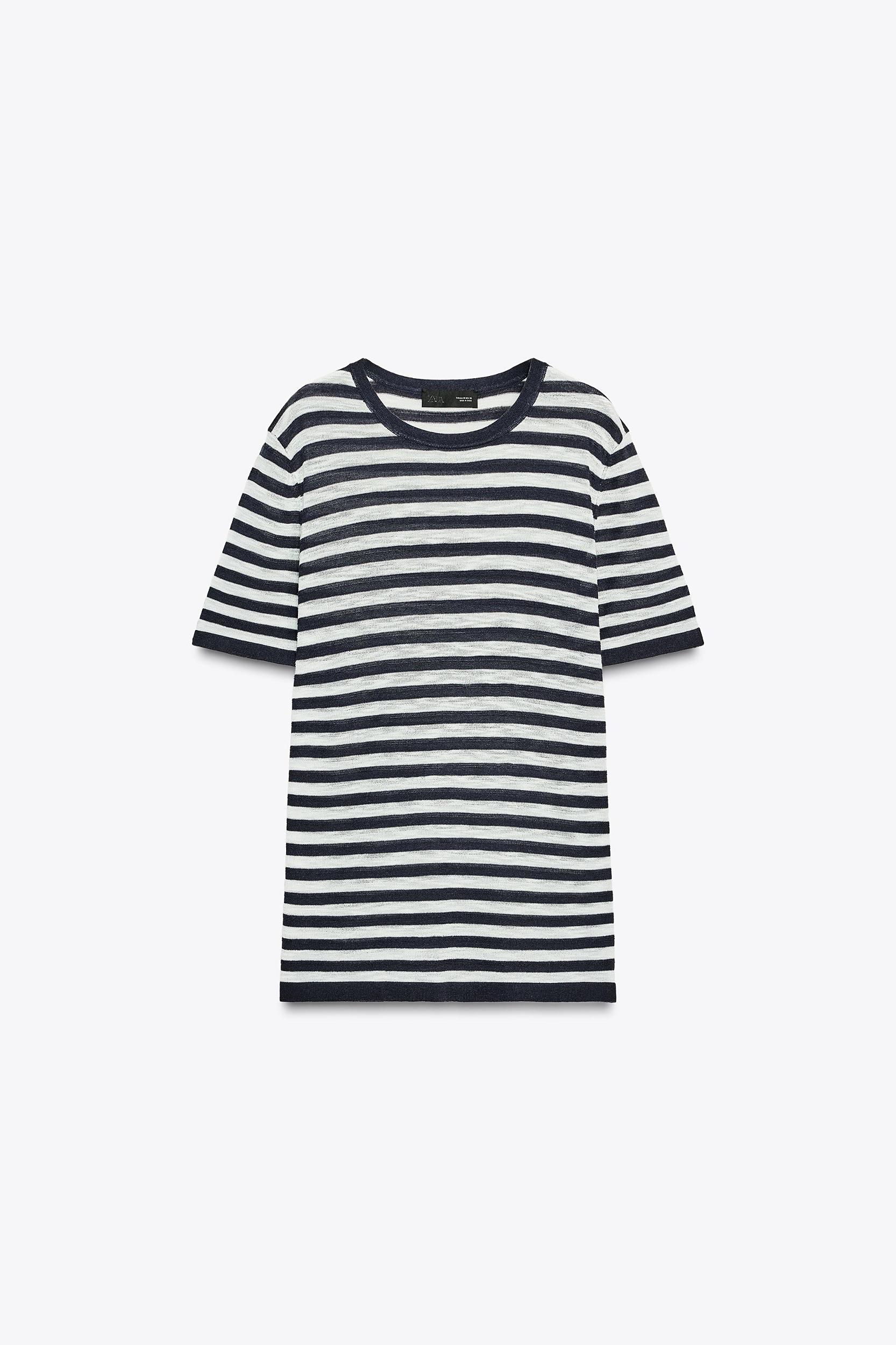 STRIPED KNIT SHORT SLEEVE TOP Product Image