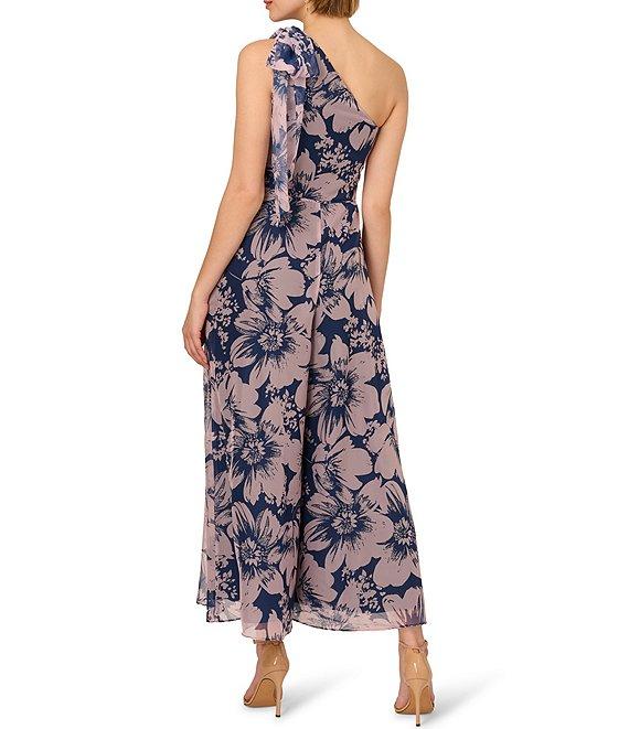 Adrianna Papell One Shoulder Sleeveless Floral Organza Wide Leg Jumpsuit Product Image