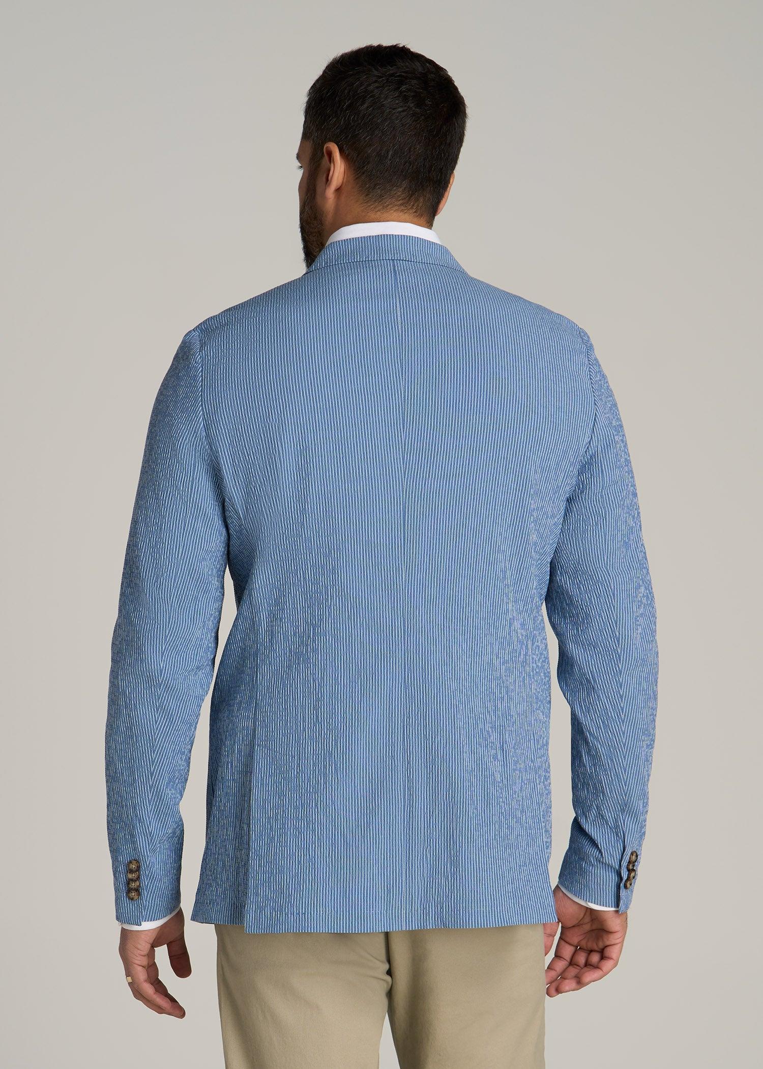 Stretch Seersucker Blazer for Tall Men in Tonal Blue Stripe Male Product Image