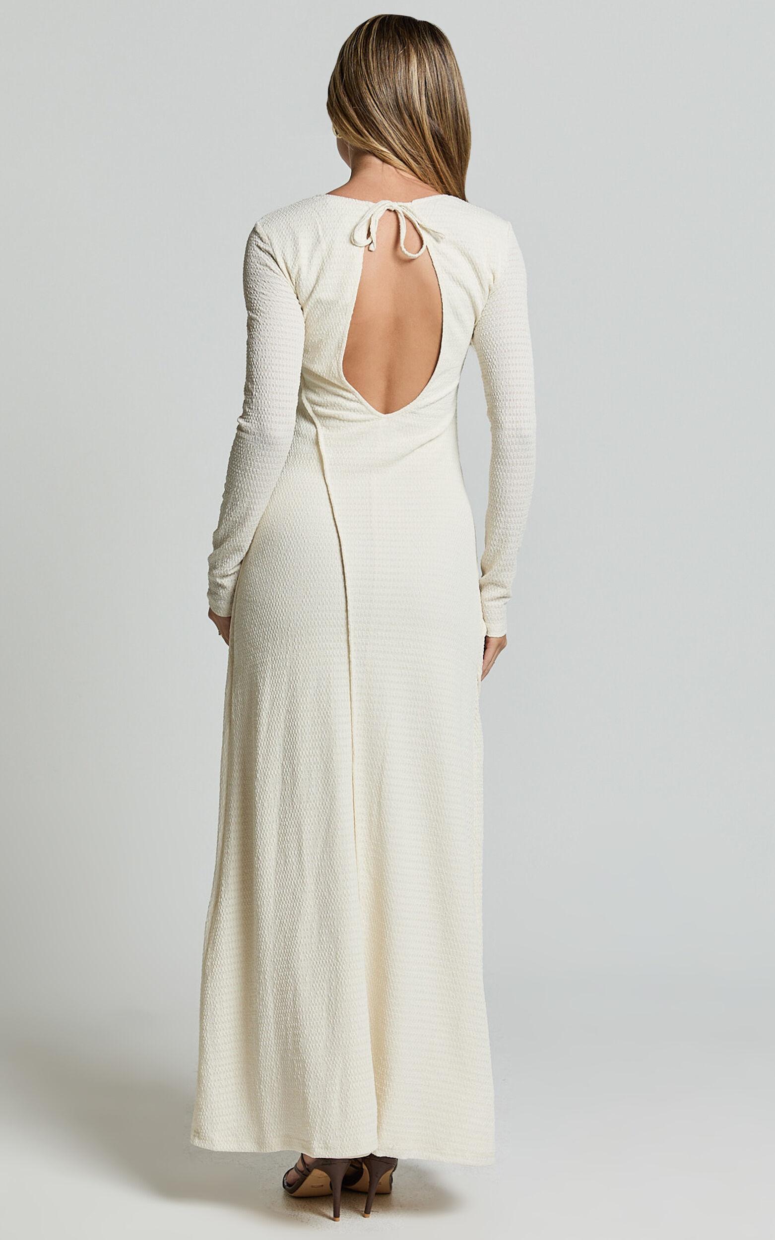 Kylie Maxi Dress - Long Sleeve Low Back Dress in Cream Product Image
