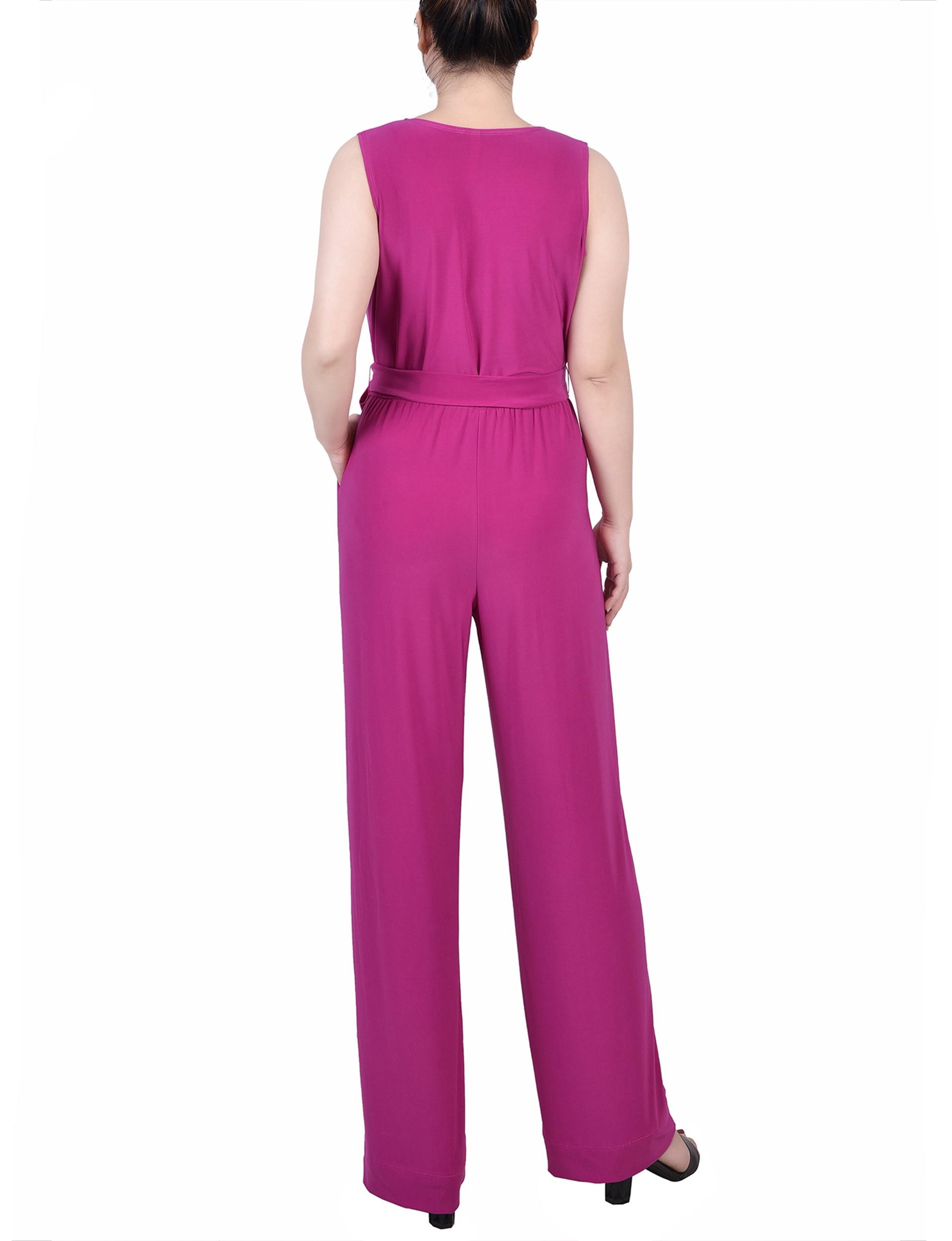 Purple Sleeveless Belted Jumpsuit - Petite Product Image