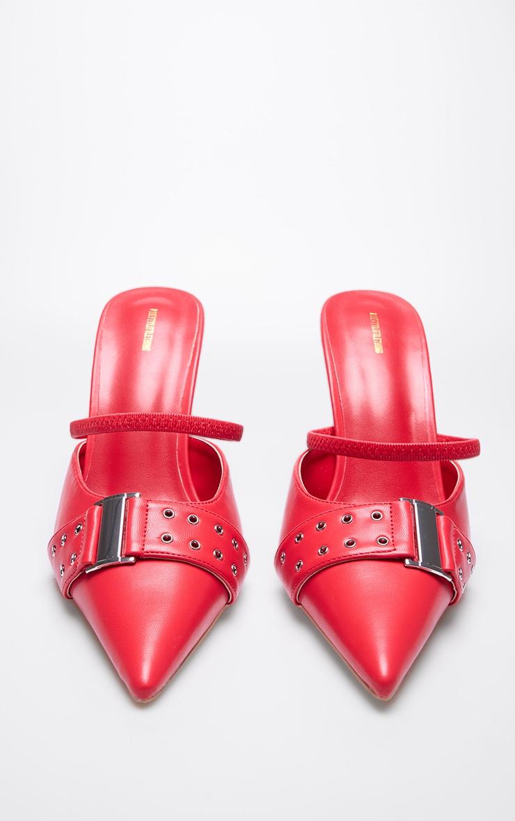Red Pu Point Toe Buckle Detail Mid Heeled Courts Product Image
