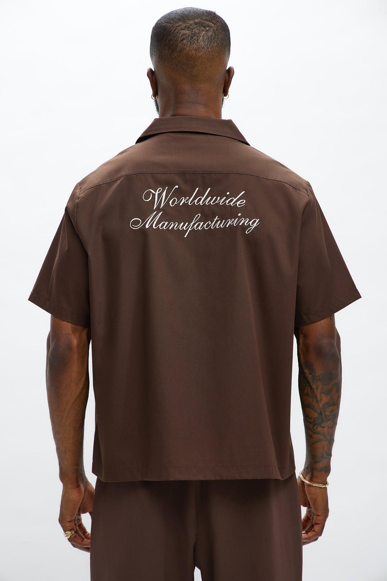 Cropped Worldwide Manufacturing Button Up Shirt - Dark Brown Male Product Image