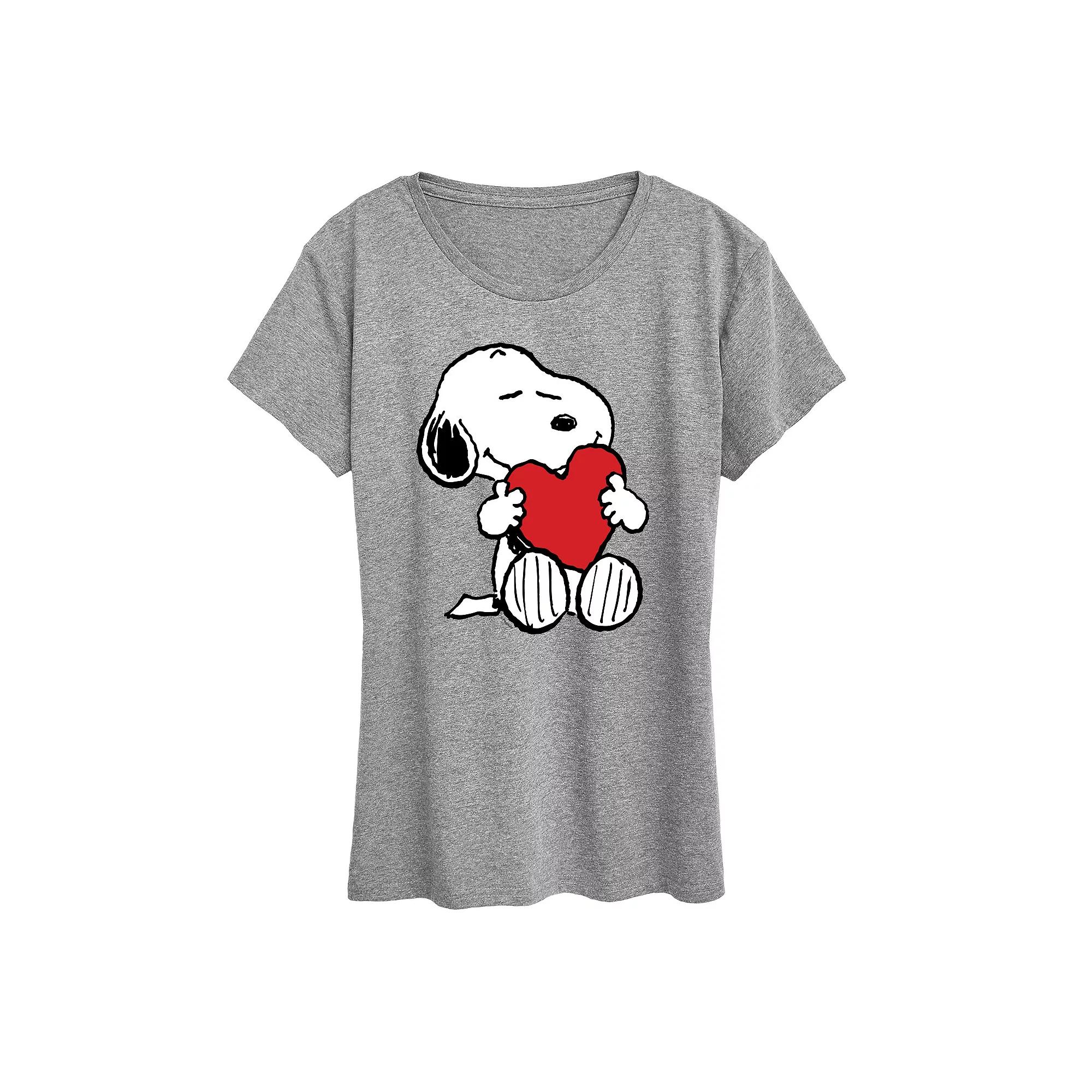 Women's Peanuts Snoopy Valentine's Hugging Heart Graphic Tee,  Product Image