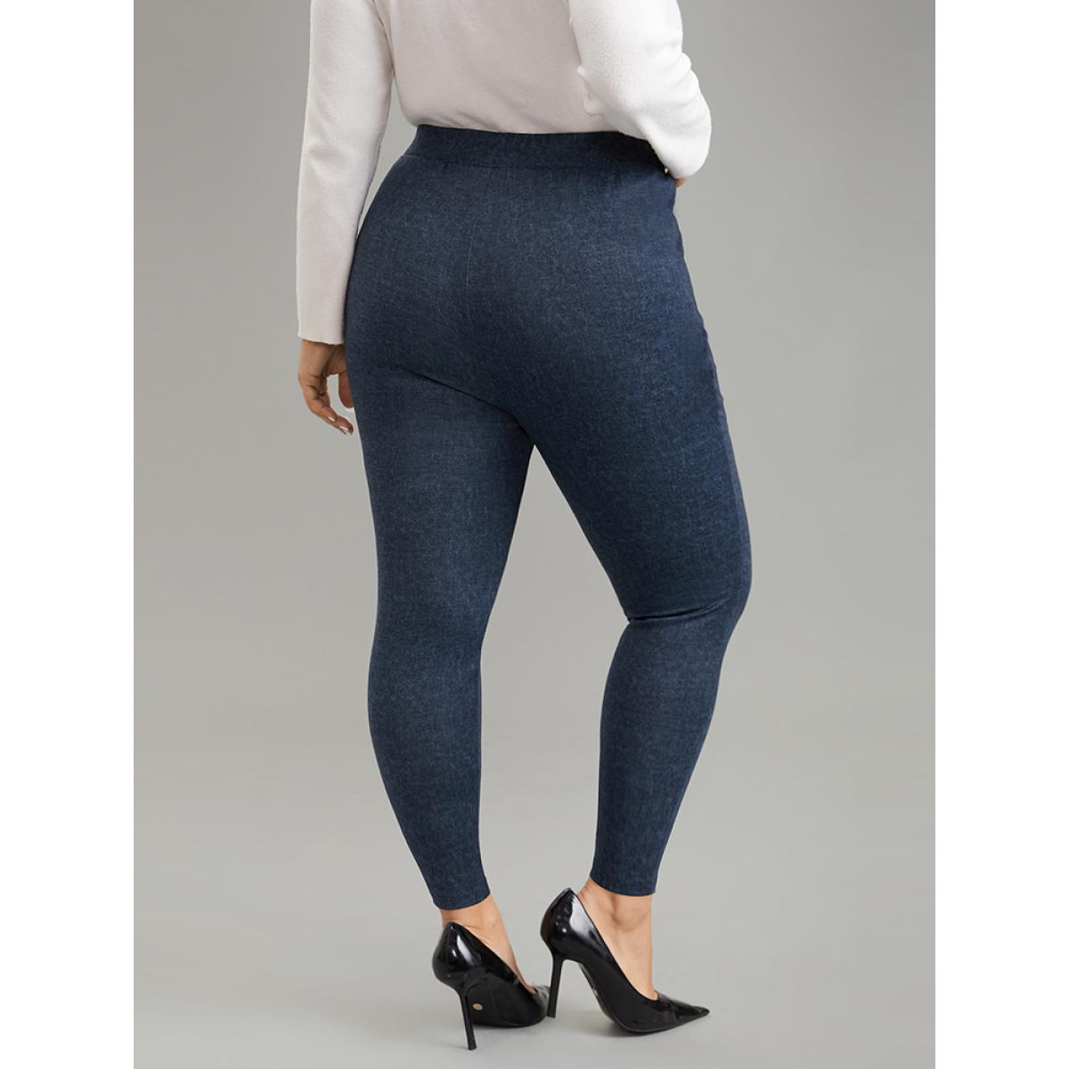 Plus Size Heather Knit Denim High Rise Skinny Leggings Women Midnight Casual High stretch Skinny High Rise Dailywear Leggings BloomChic 12/L Product Image