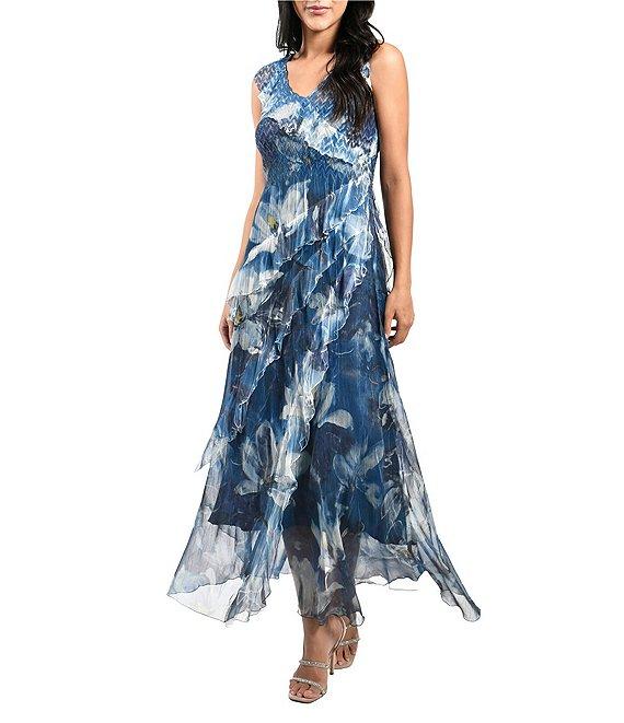 Komarov Sleeveless Ruffled V-Neck Chiffon Maxi Dress Product Image
