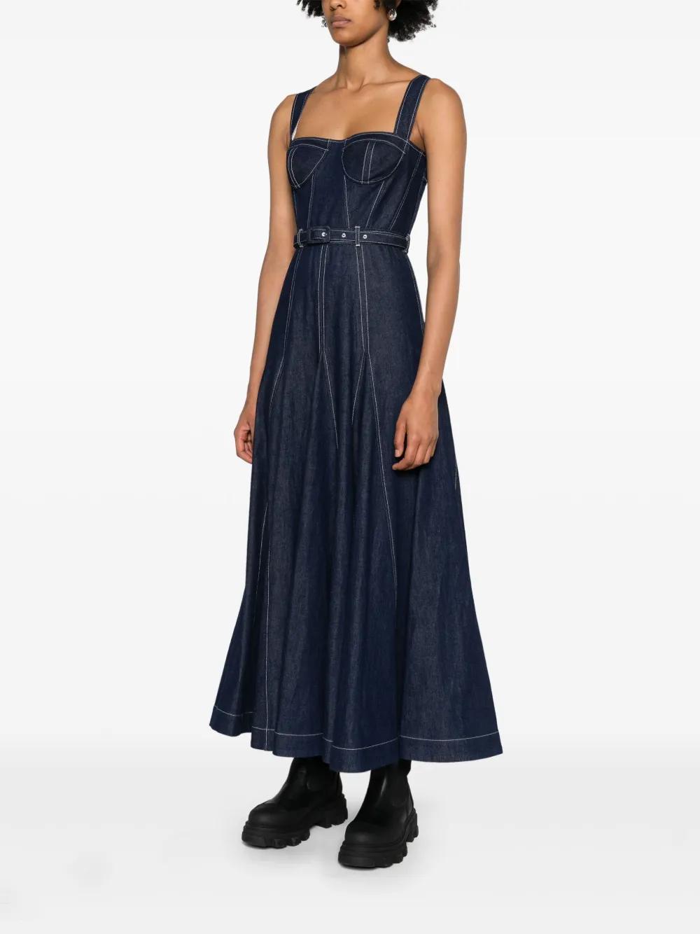 belted denim midi dress Product Image