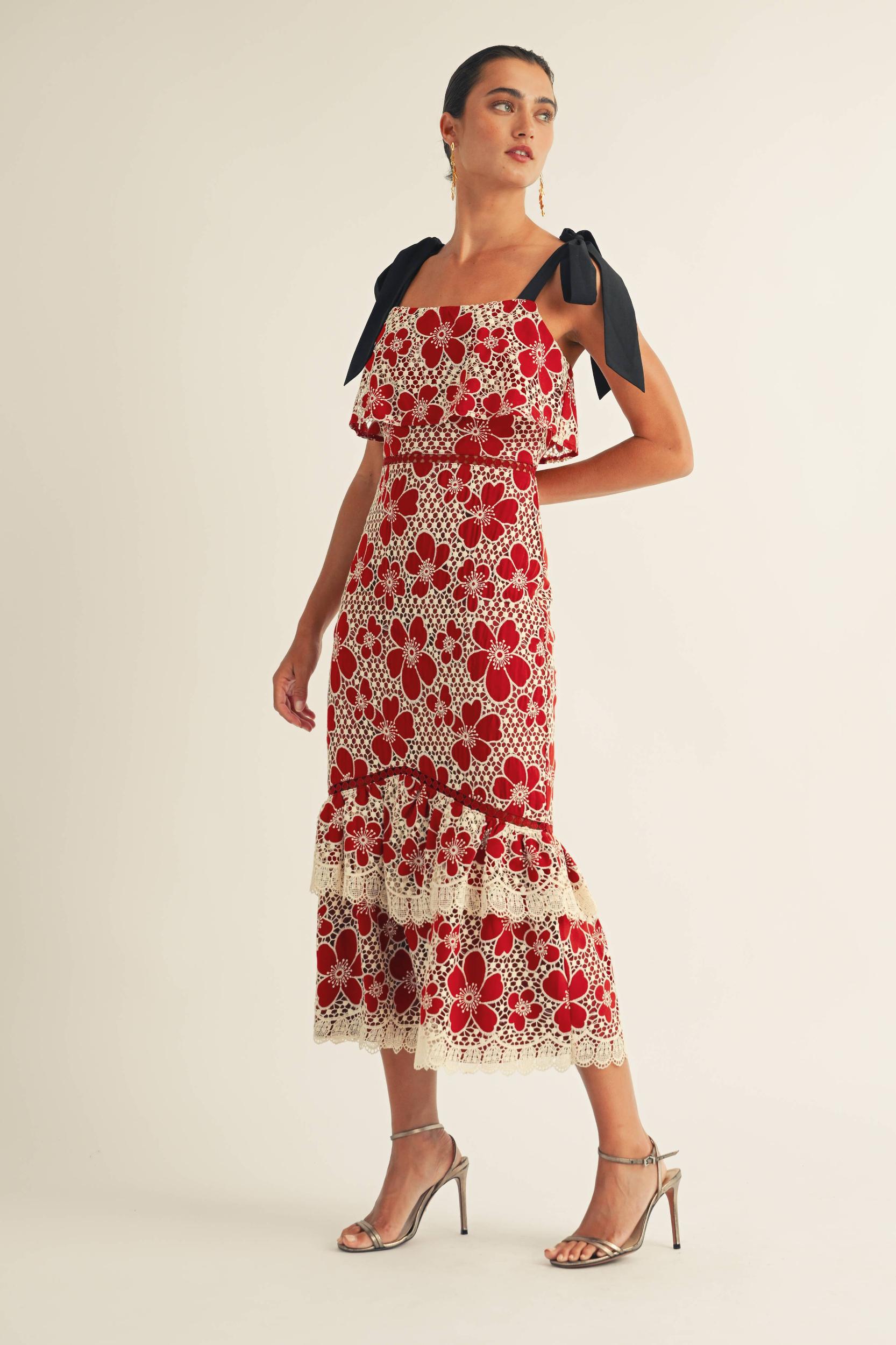 Flower Embo Lace Midi Dress Product Image