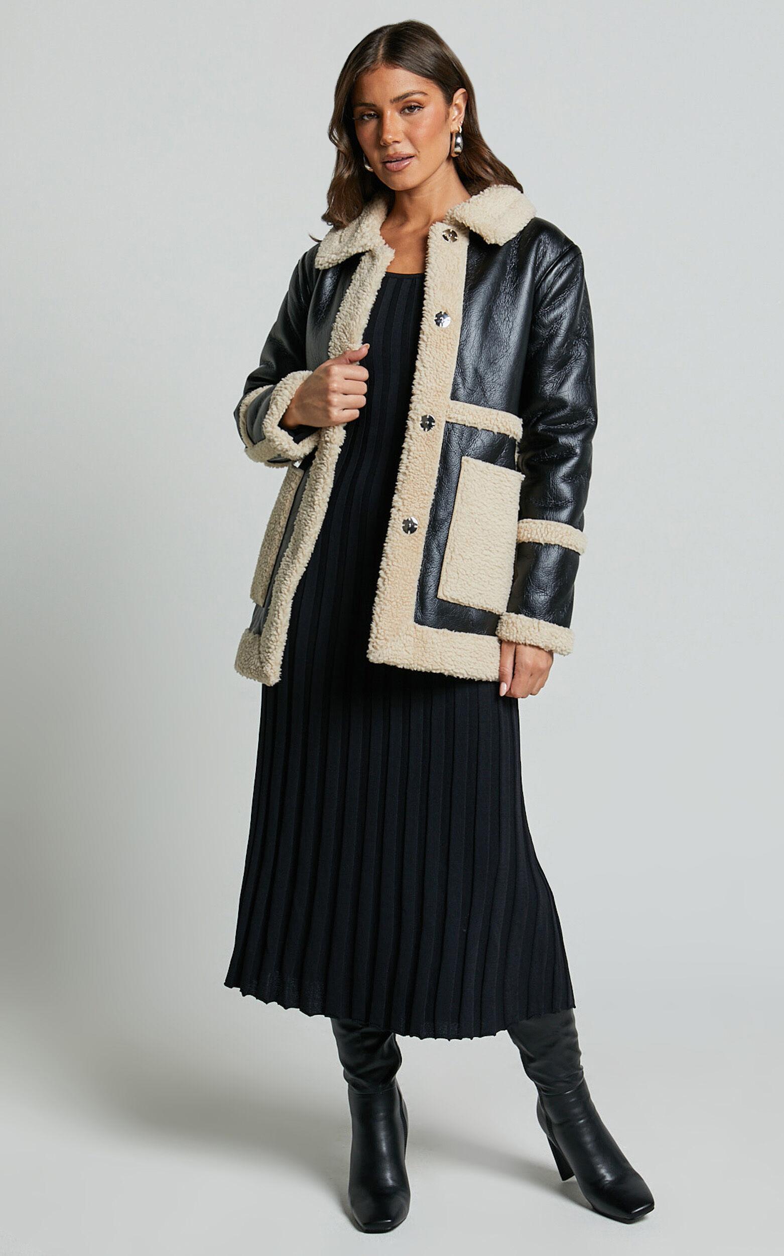 Ruth Jacket - Faux Shearling Aviator Jacket in Black Product Image