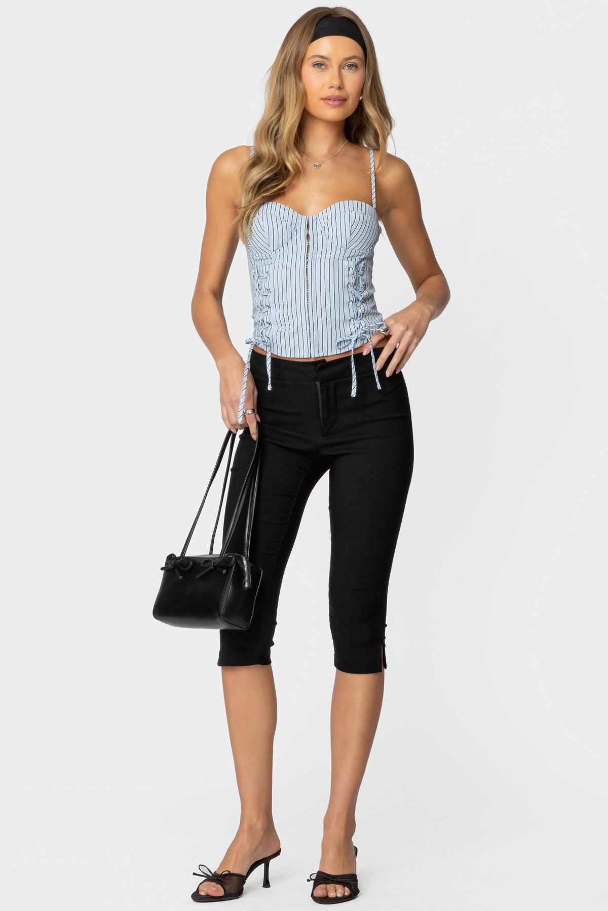 Lois Lace Up Pinstripe Corset Product Image