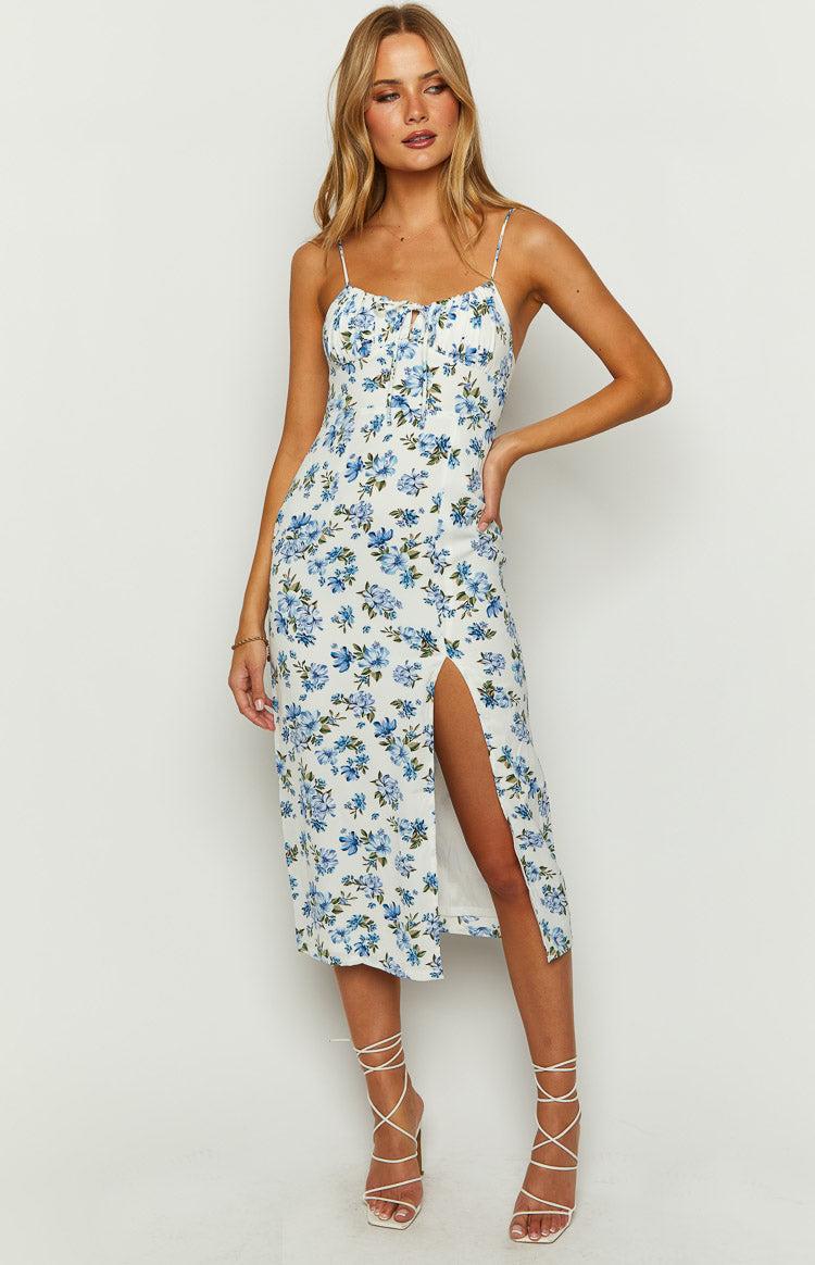 Sallie Blue Floral Midi Dress Product Image