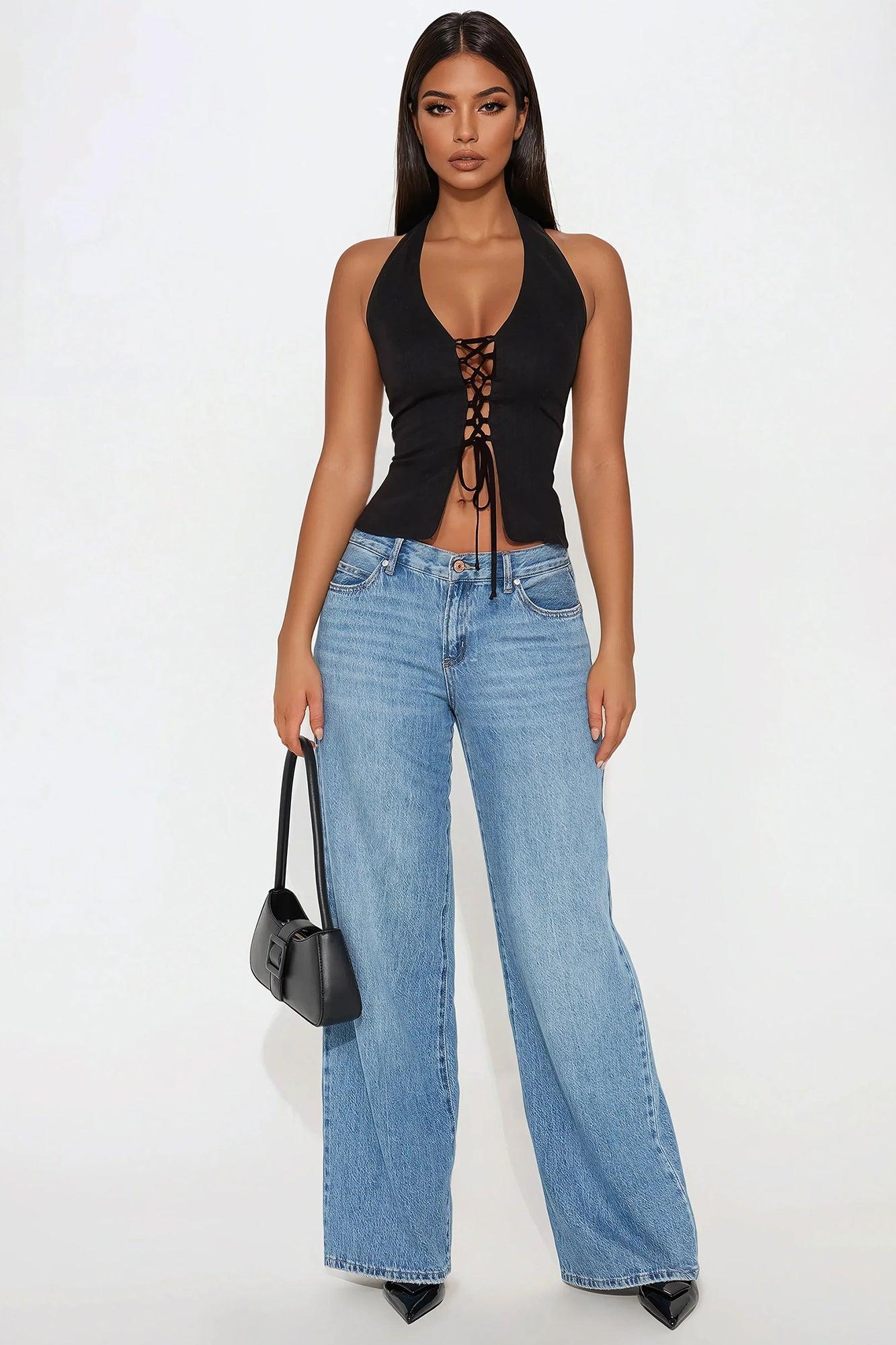 Long Summer Days Linen Halter Top - Black Product Image