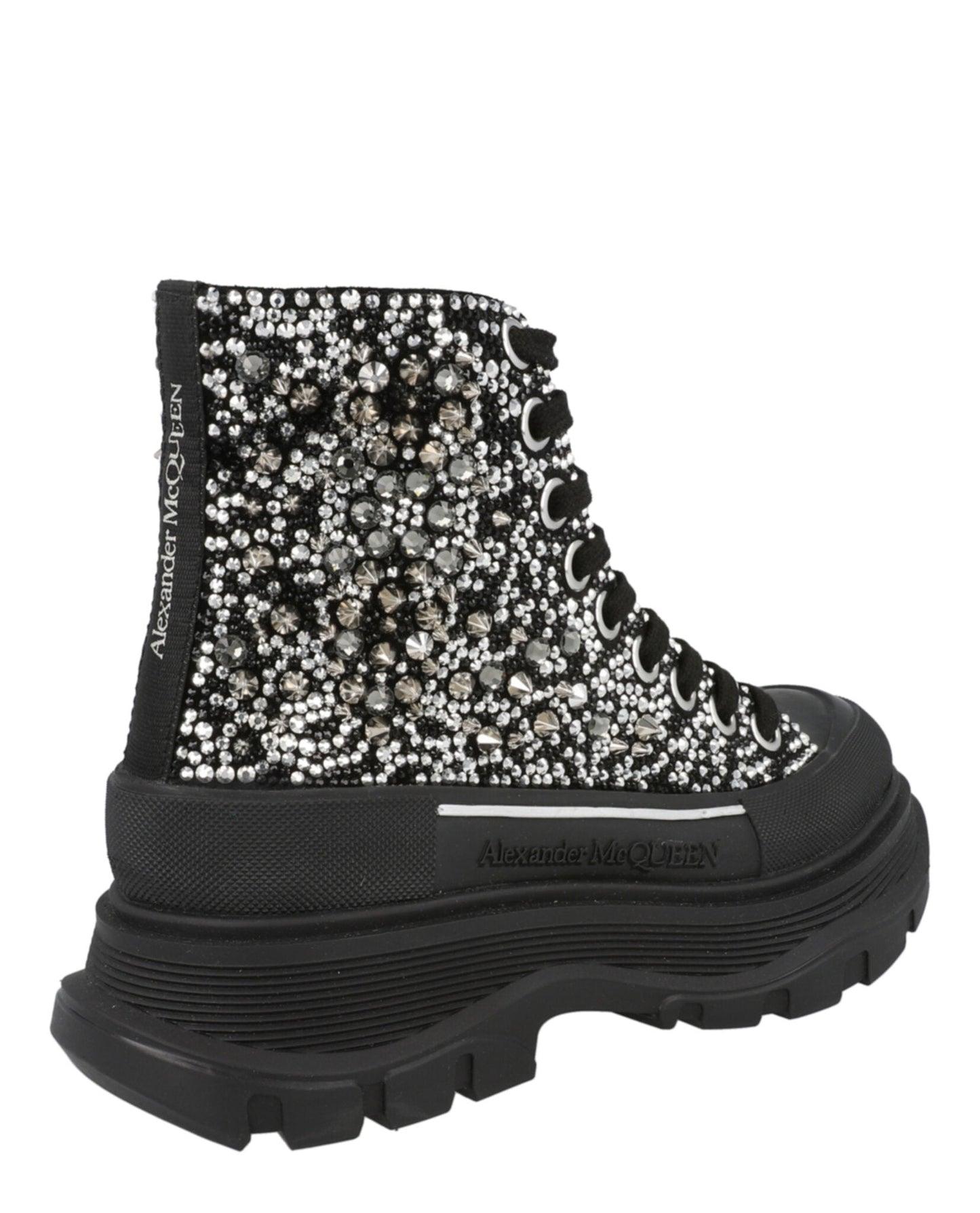 Alexander McQueen Women's Crystal Embellished Tread Slick Boots Female Product Image