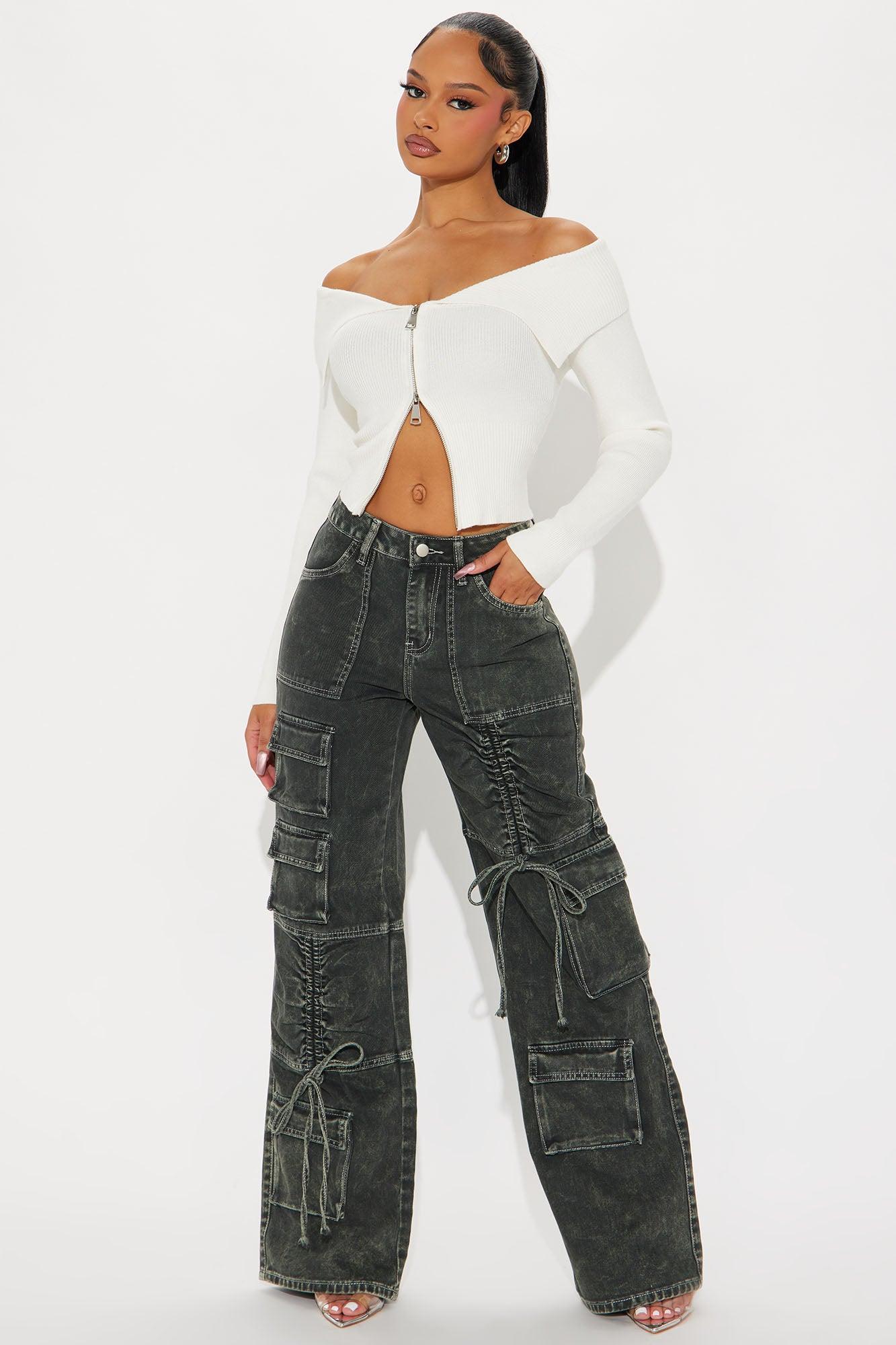 It's A Wrap Cargo Straight Leg Jeans - Green Product Image