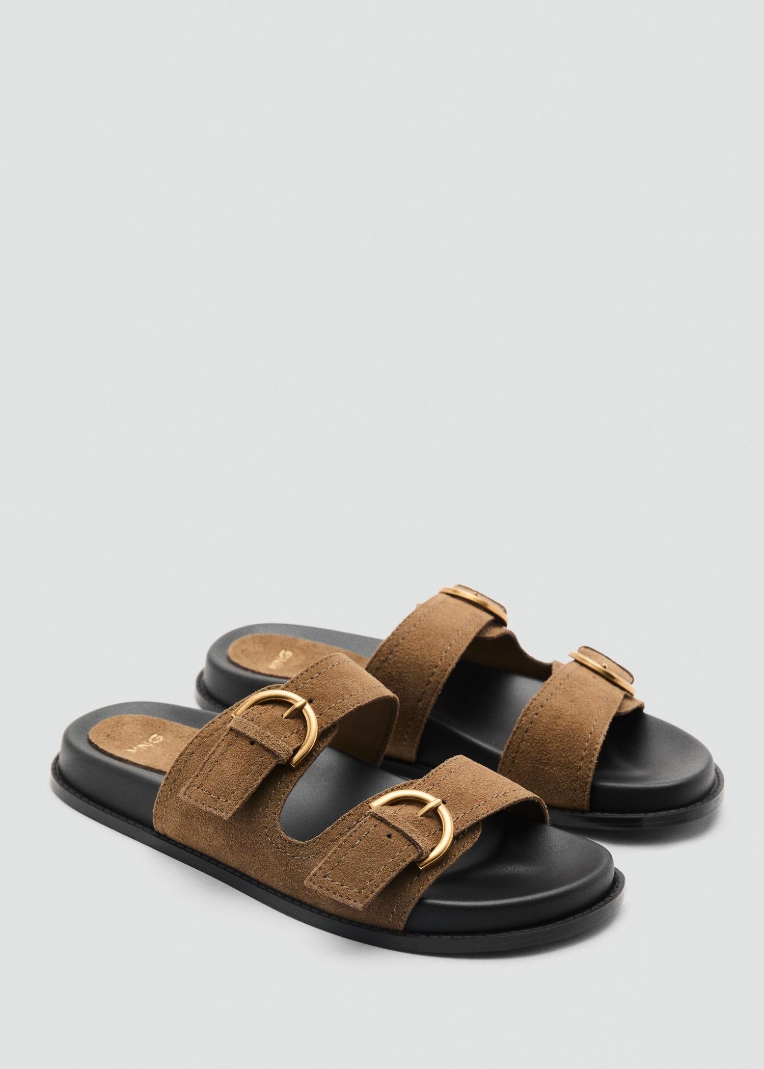 Flat leather sandals with buckles - Women | MANGO USA Product Image