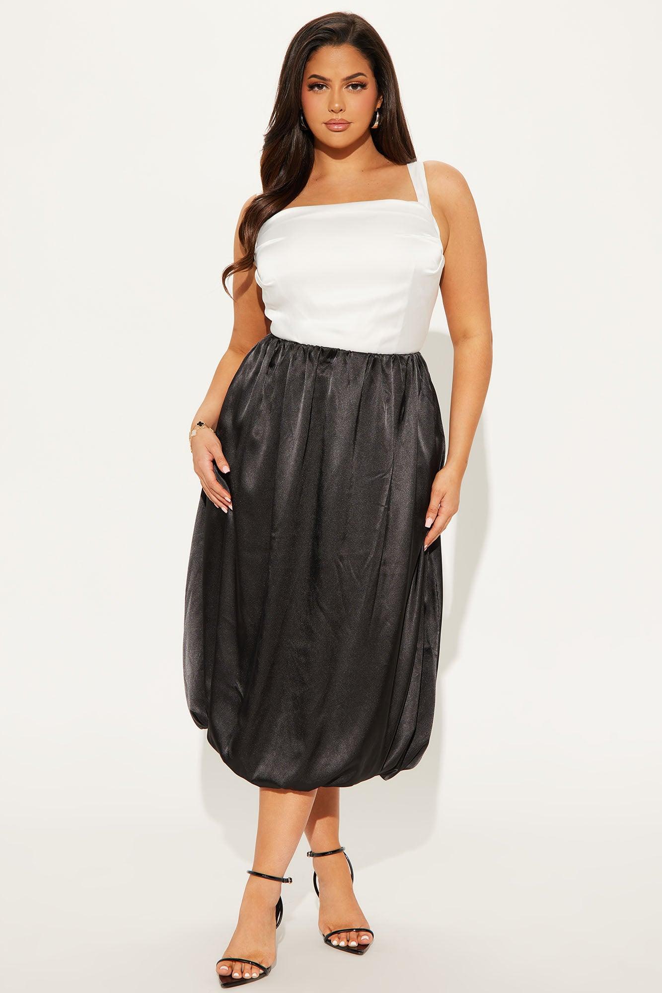 Tell You More Satin Bubble Midi Skirt - Black Product Image