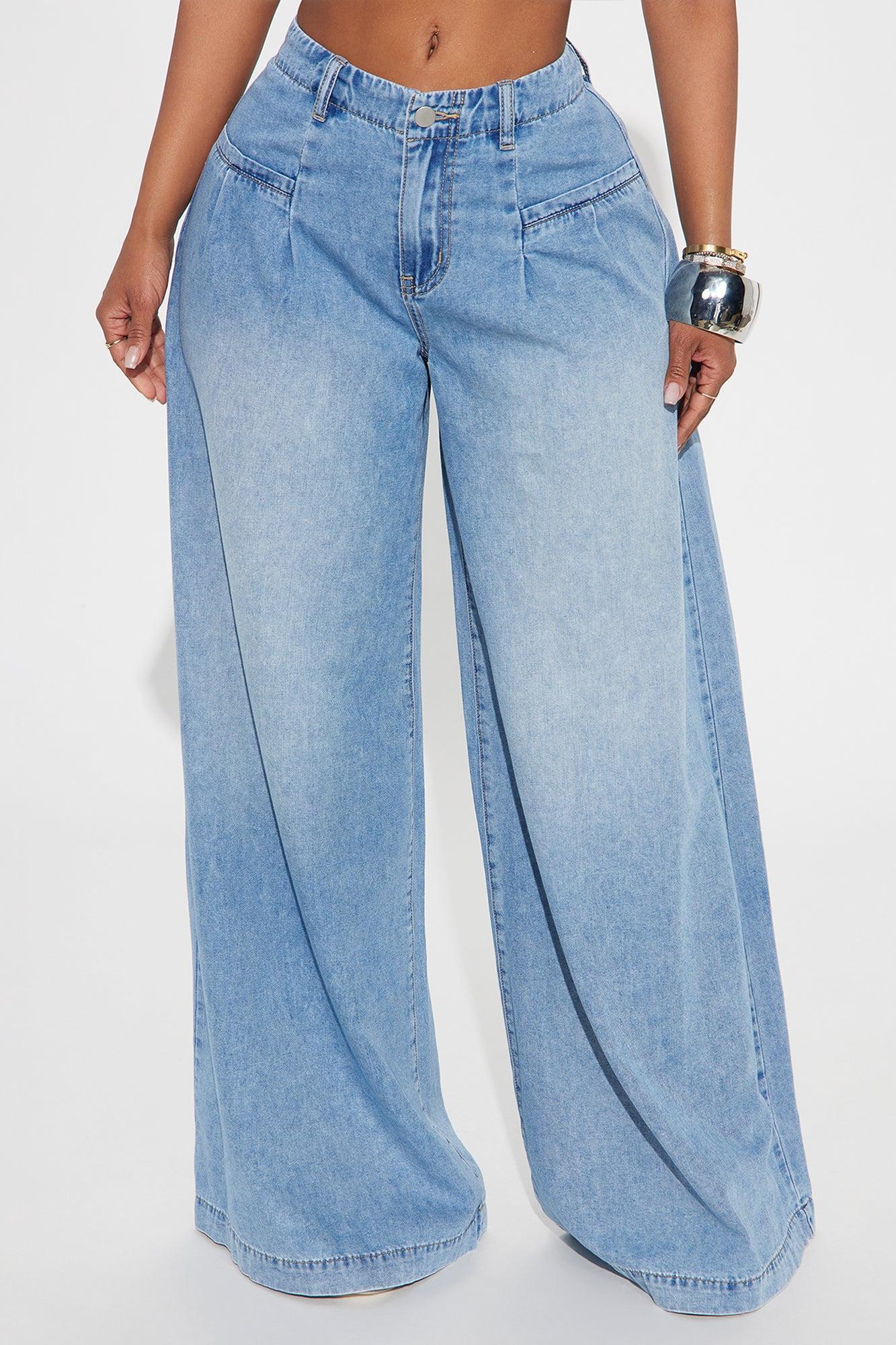 Taja Wide Leg Palazzo Jeans - Medium Wash Product Image