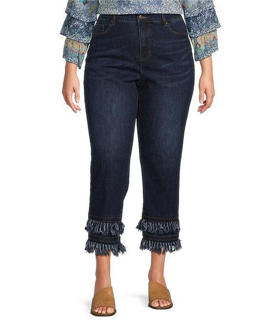 John Mark Plus Size Straight Leg 5-Pocket Fringe Hem Crop Jeans Product Image