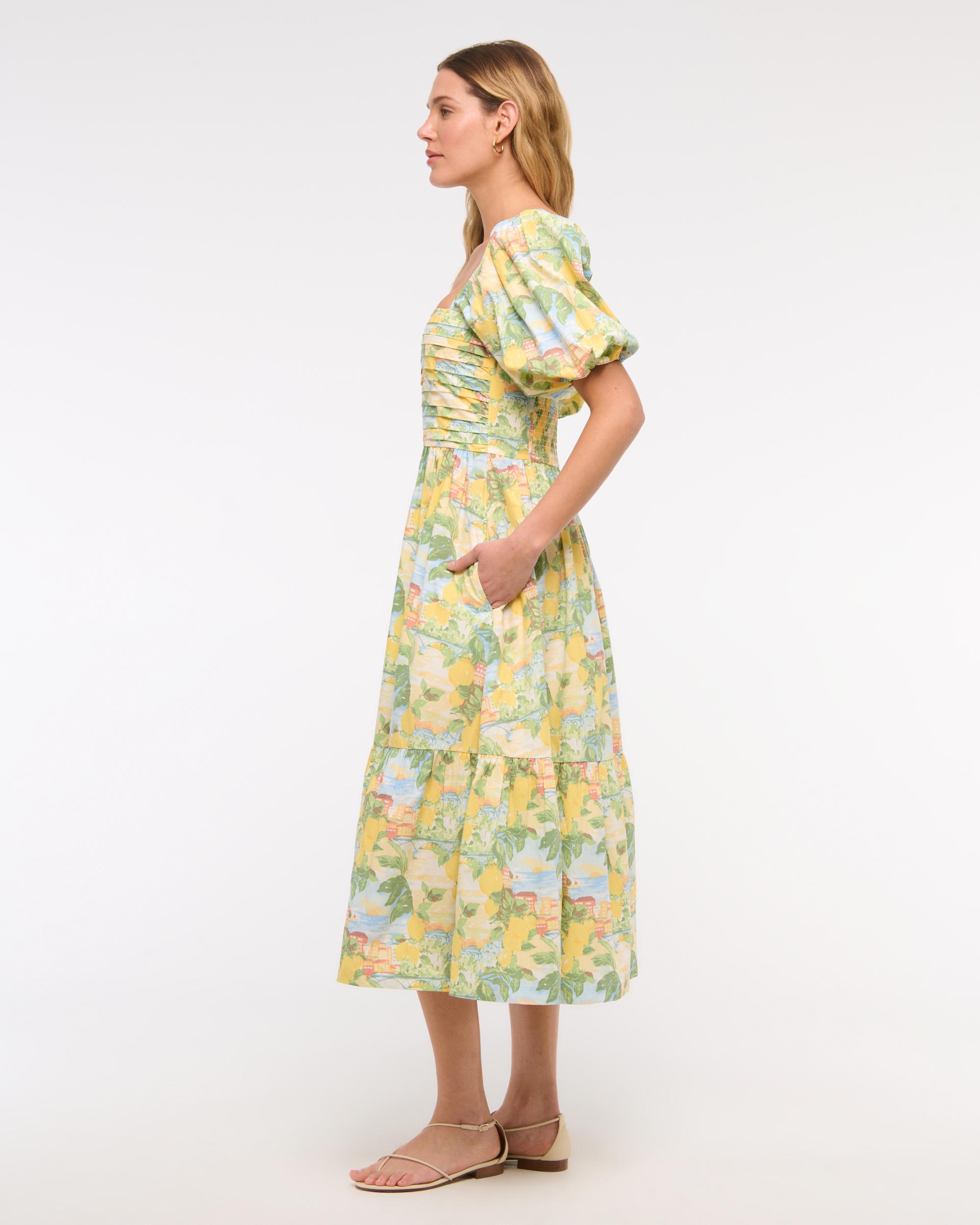 The A&F Emerson Poplin Puff Sleeve Midi Dress Product Image