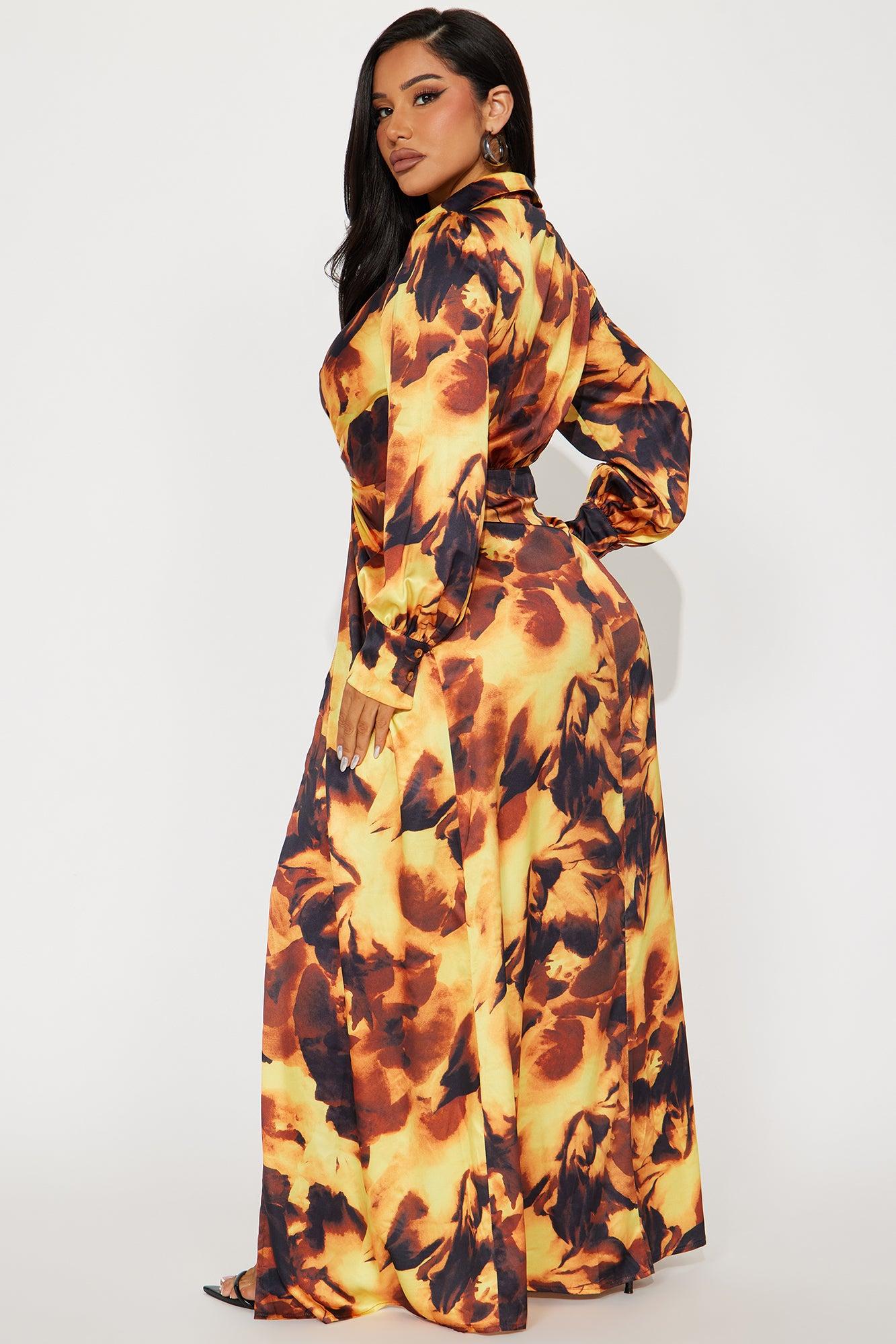 Miranda Satin Maxi Dress - Yellow/combo Product Image