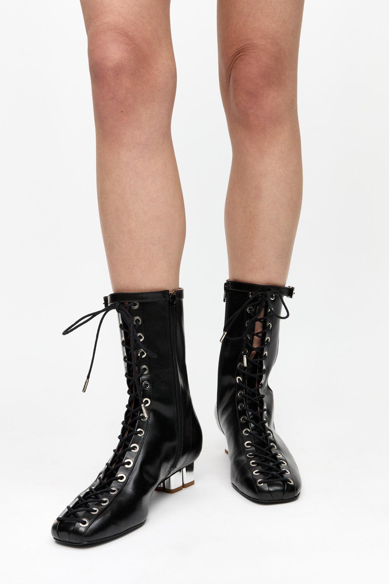 Black Oleatex Eyelets Lace-Up Ankle Boots Product Image