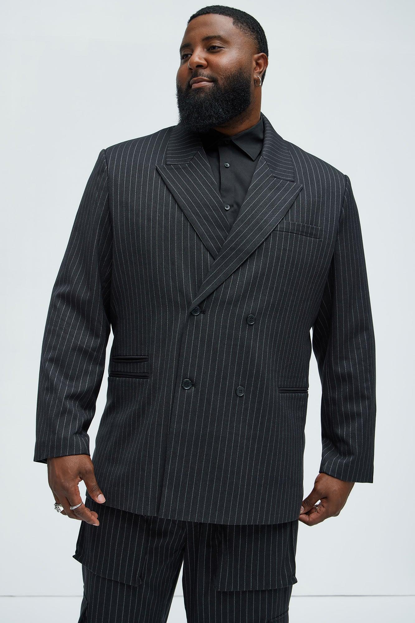Liam Double Breasted Pinstripe Blazer - Black Product Image