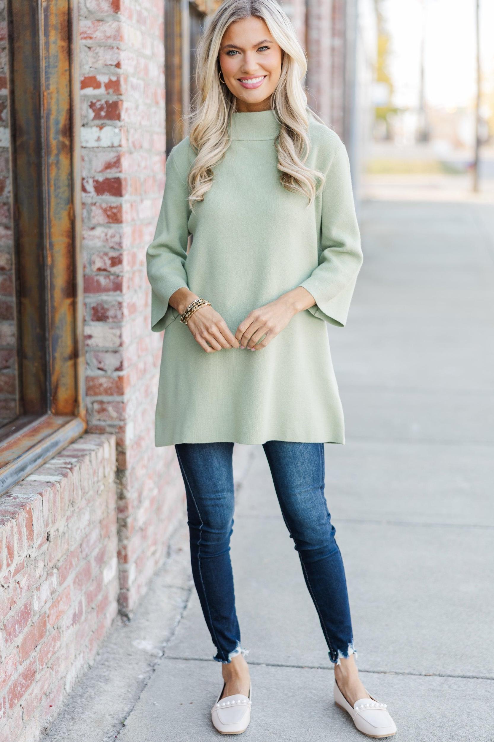 With Ease Sage Green Mock Neck Sweater Tunic Female Product Image