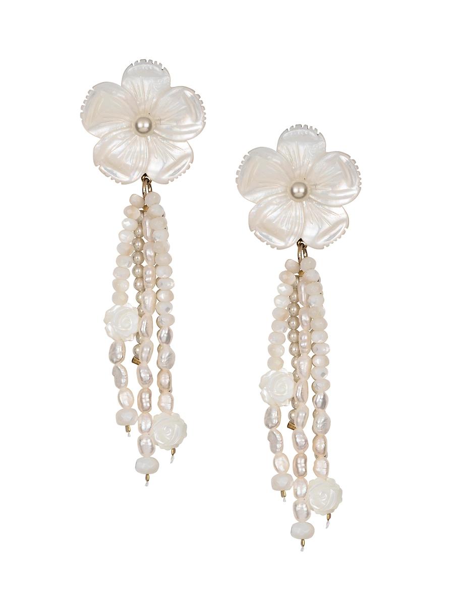 Womens Mara Goldtone, Mother-Of-Pearl & Freshwater Seed Pearl Flower Drop Earrings Product Image