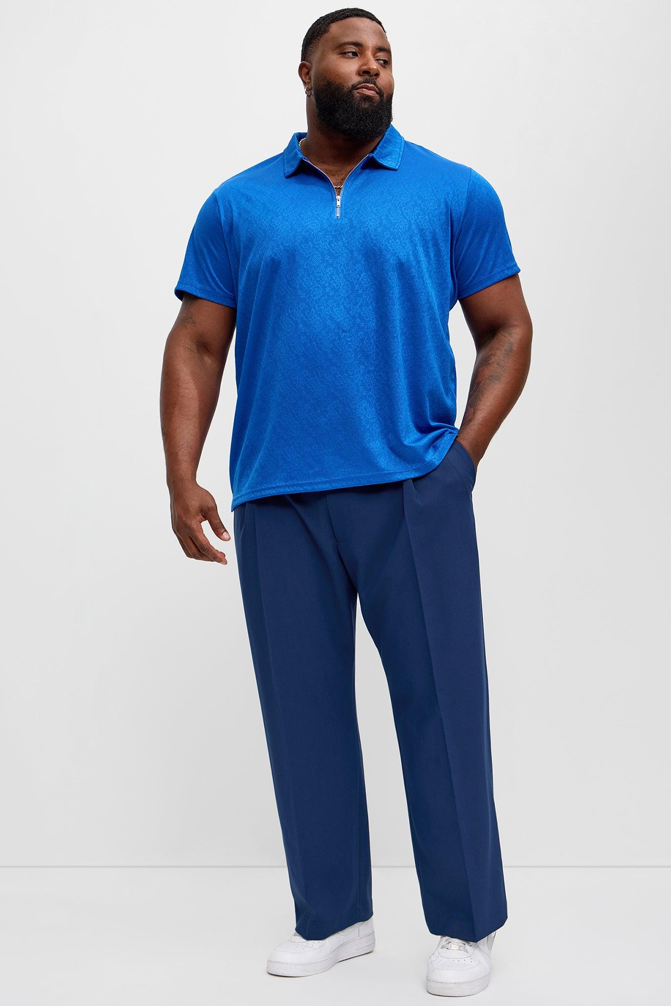 Jacquard Floral Knit Quarter Zip Polo Shirt - Blue Product Image