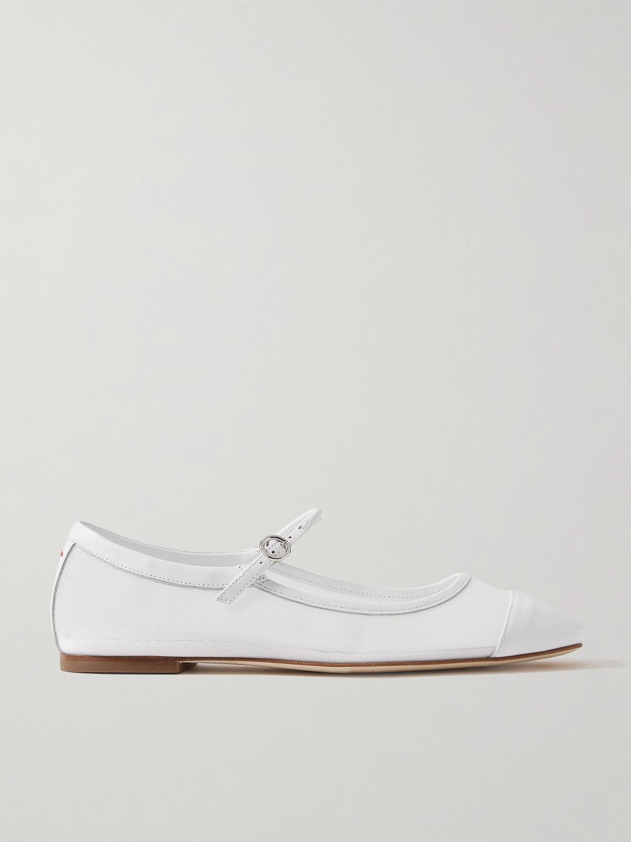 AEYDE Round Toe Ballerina Shoes With Contrast Piping In White Product Image