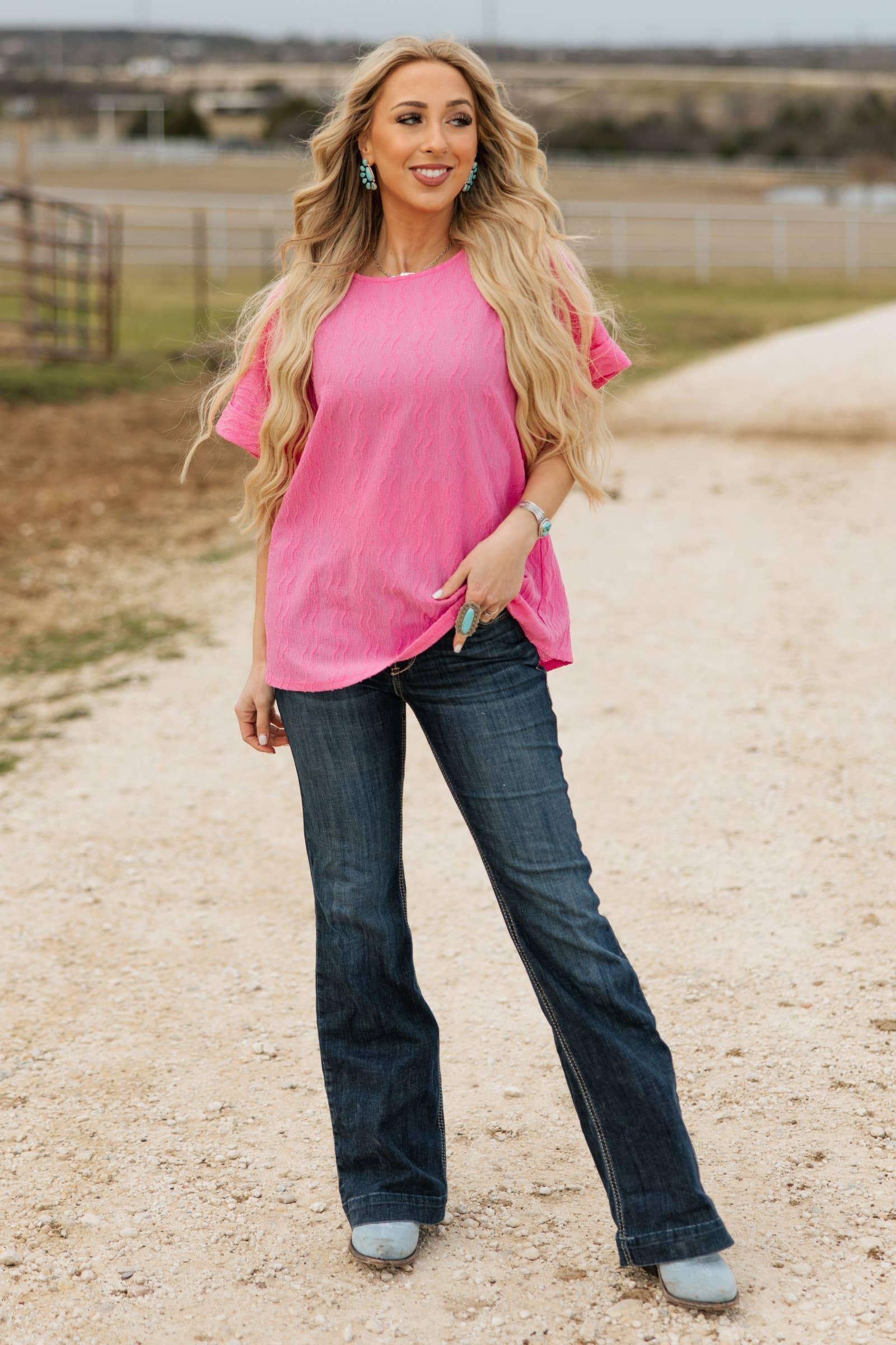 Textured Dolman Sleeve Top: HOT MAGENTA Product Image