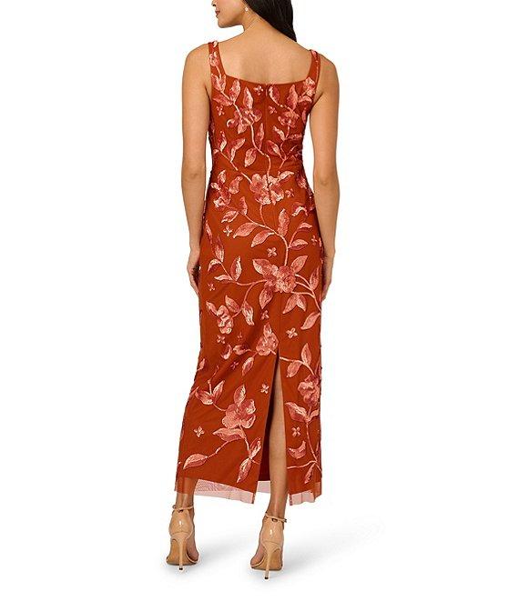 Adrianna Papell Square Neck Sleeveless Floral Beaded Mesh Maxi Dress Product Image