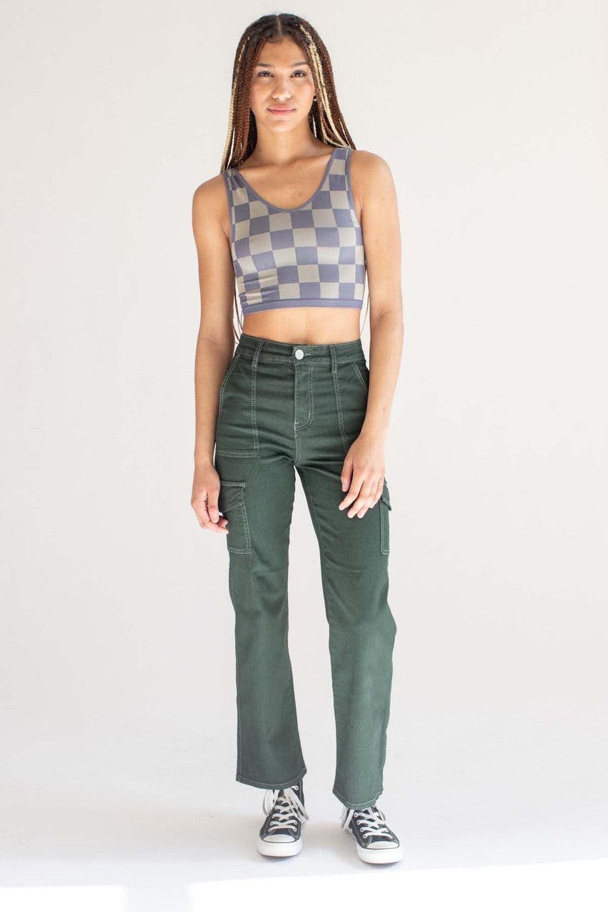 Hazy Blue Checkered Seamless Crop Tank Product Image