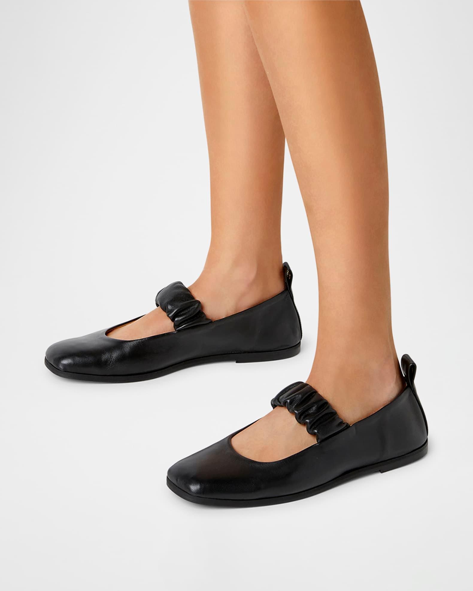 Grey Leather Mary Jane Ballerina Flats Product Image