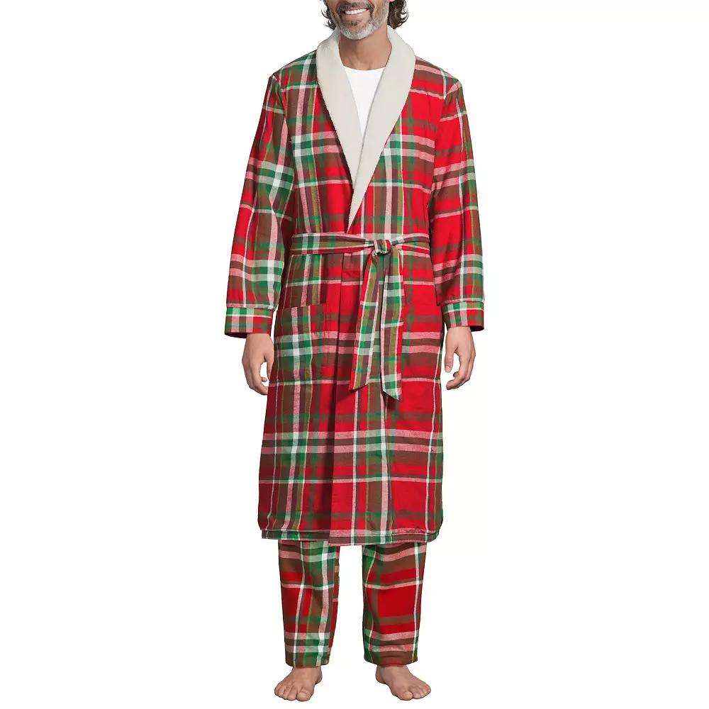 Men's Lands' End Sherpa-Lined Flannel Robe,  Product Image