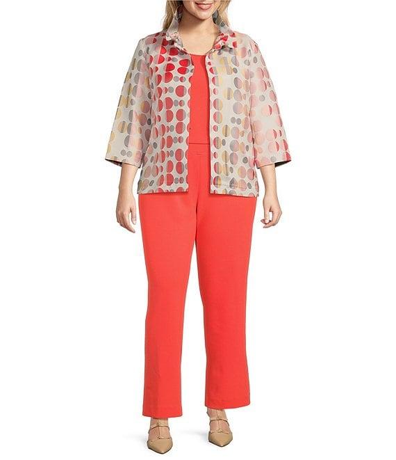 Ming Wang Plus Size Novelty Woven Jacquard Polka Dot Stand Collar 3/4 Sleeve Coordinating Jacket Product Image