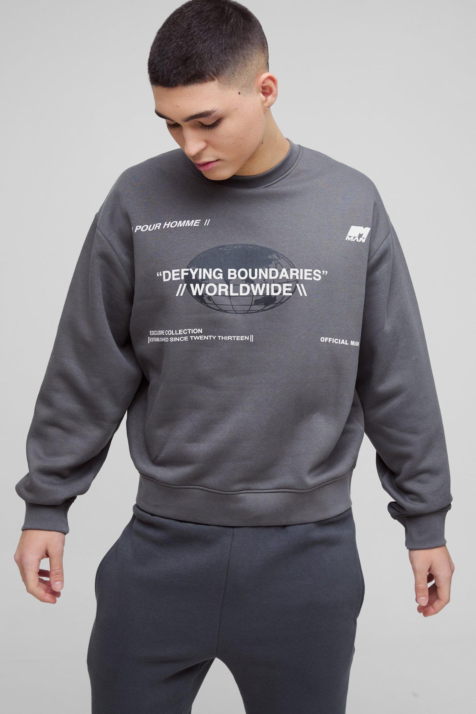 Oversized Boxy Multi Branded Print Sweatshirt | boohooMAN USA Product Image