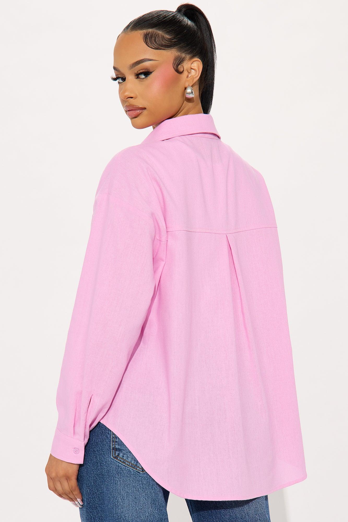 Fresh Lemonade Linen Button Up Shirt - Pink Female Product Image