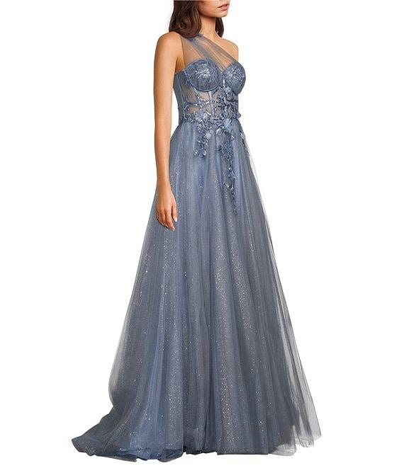 GB One Shoulder Floral Applique A-Line Gown Product Image