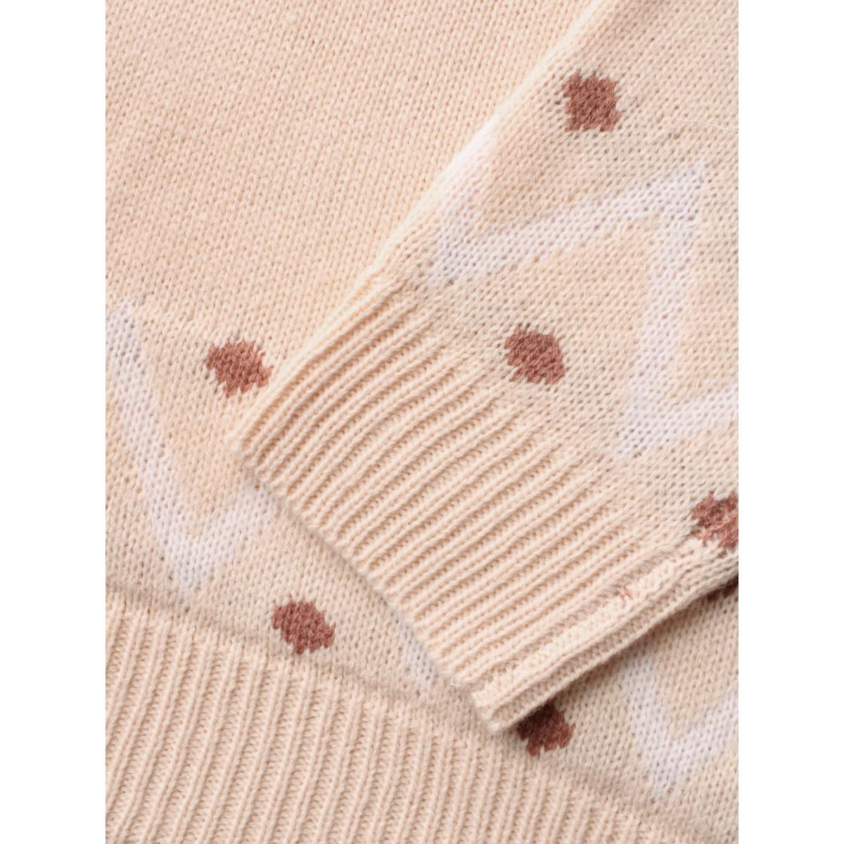 Plus Size Jacquard Print Button Round Neck Pullover Apricot Women Casual Loose Long Sleeve Round Neck Everyday Pullovers BloomChic 28/5X Product Image