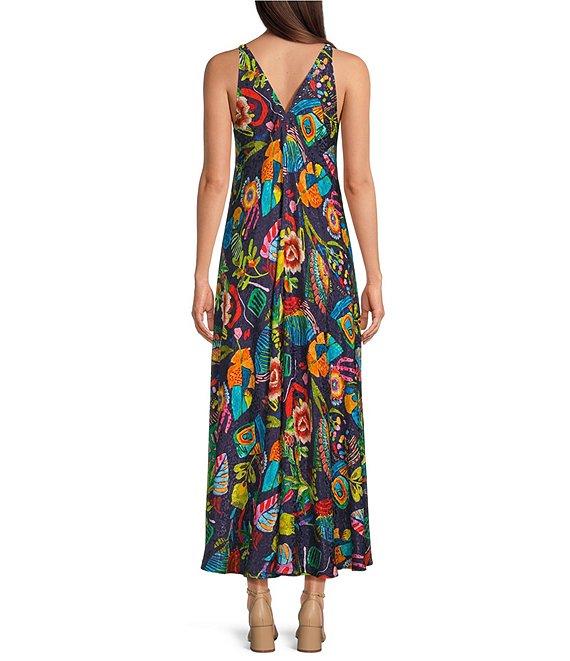 JOHNNY WAS Eva Floral Scarf Print Double V-Neck Sleeveless A-line Maxi Dress Product Image