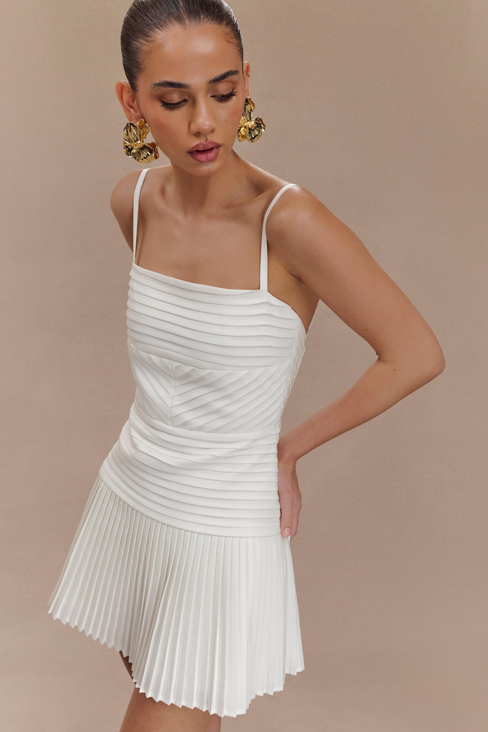 Rylee Multi Pleat Mini Dress - White Product Image